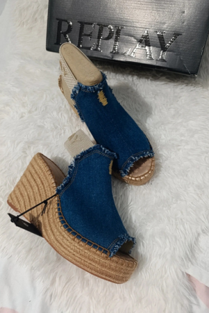 Sandalias Peep-Toes Replay Denim con Plataforma – Talla 38