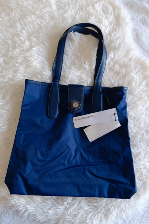 Bolso shopper plegable azul impermeable de hombro