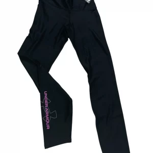 Leggings Under Armour negros con ajuste de compresión y logo rosa